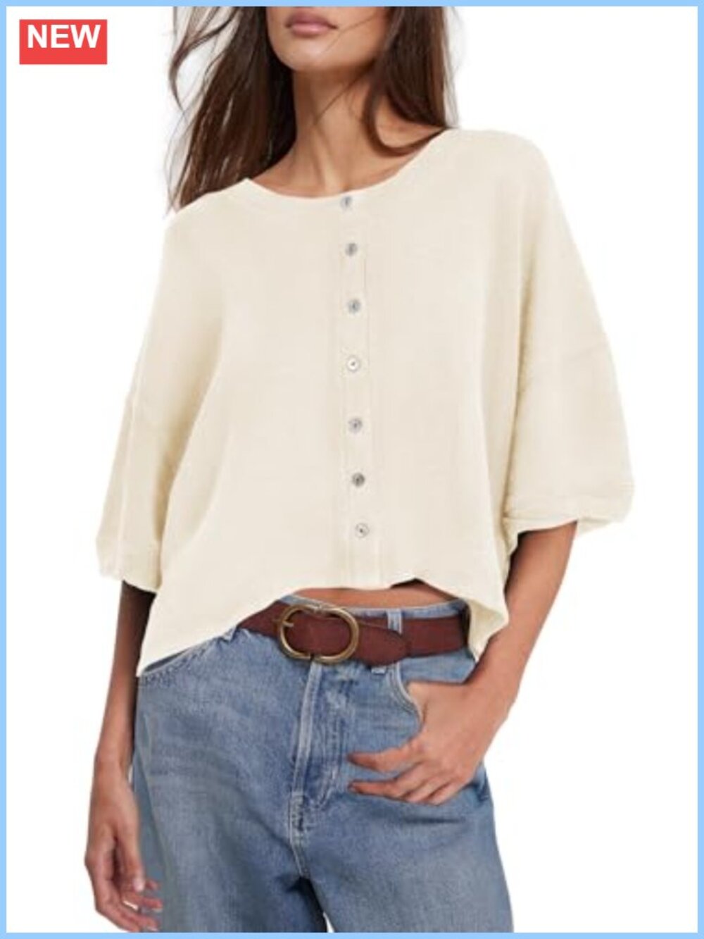 Women's Cropped Lightweight Short Sleeve Cardigan Button Up Knit Sweater